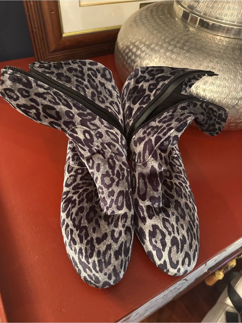Leopard Print Women's Ankle Boots - Silver and Black MADE IN ITALY